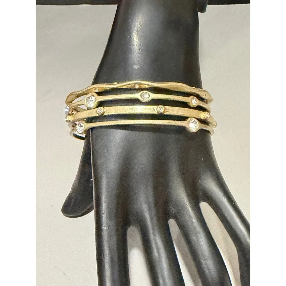 Lia Sophia Bangle Bracelet Set of 4 Bangles Matt Gold Tone Rhinestones Stackable